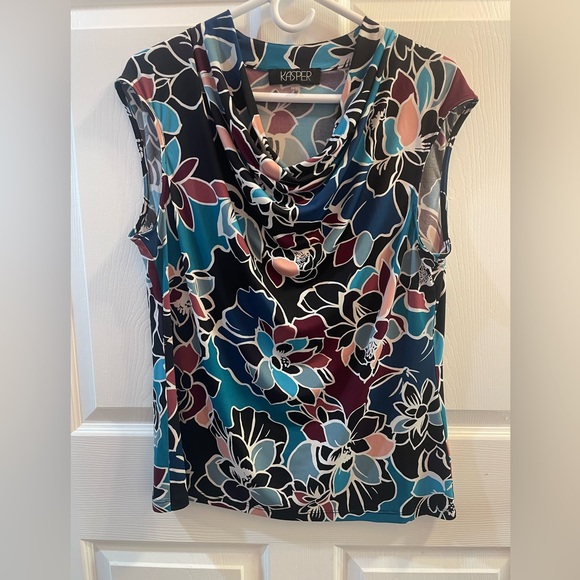 Kasper Floral Sleeveless Blouse - Blue, Black, purple L - Picture 2 of 3